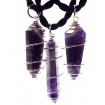 Chevron Amethyst Gemstone Double Terminated Spiral Cord Pendant